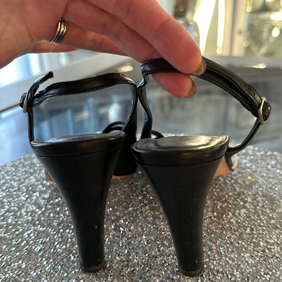 Hype Black and White Sling back buckle thick Heels Sz 8 - Picture 4 of 5